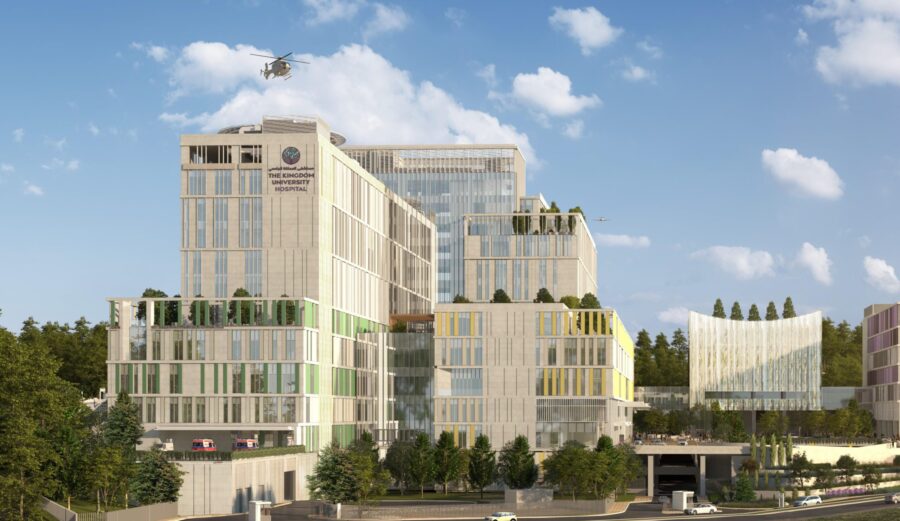 A 3D rendering of a building's exterior (two of eight in the image gallery)