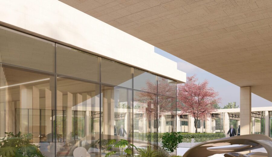 A 3D rendering of the interior of the medical campus (five of eight in the image gallery)