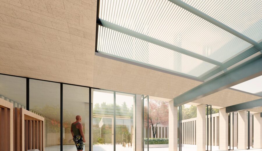 A 3D rendering of the interior of the medical campus (four of eight in the image gallery)