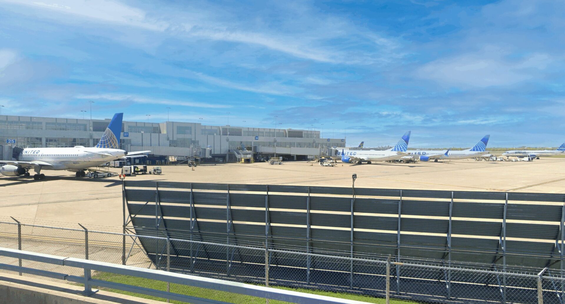 Planes outside terminals at an airport