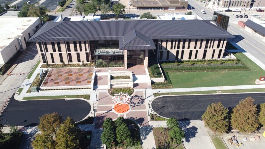 Aerial view of college building