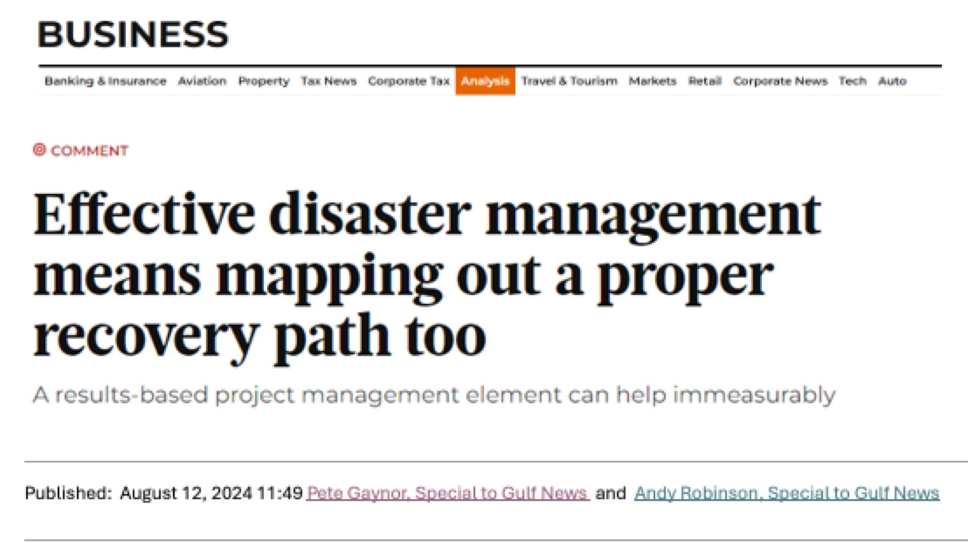 Effective disaster management means mapping out a proper recovery path too (Gulf News)
