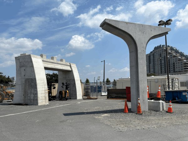 A pair of Concrete bridge piers located in a construction lot